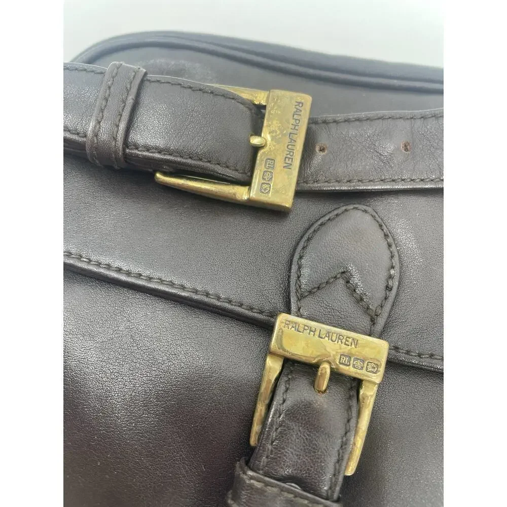 Vintage Ralph Lauren Collection Brown Leather Camera Shoulder Bag Crossbody 90s - Picture 10 of 13
